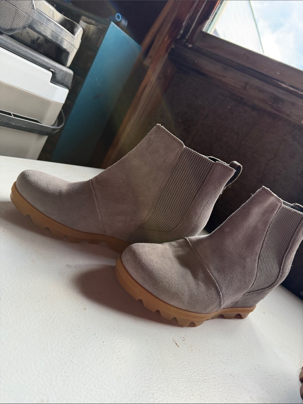Sorel Taupe Suede Chelsea Ankle Boots with Gum Lug Sole